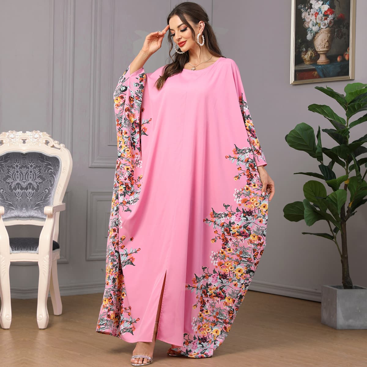 3422 Batwing Sleeve Cross-border Trade Women's Printed Dress