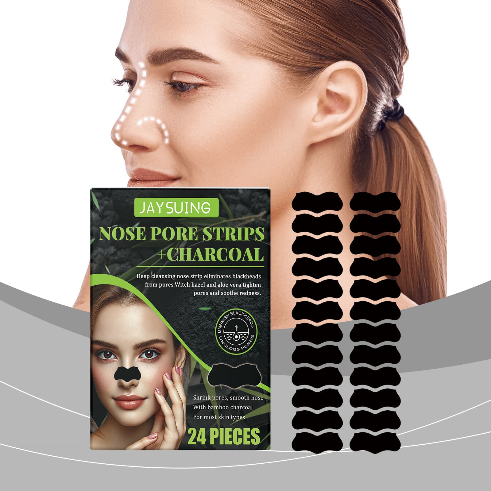 Pore Cleansing Strips Gentle Blackhead and Whitehead Removal Tightens Pores Smooth Fit Non-Tightening Nose Strips