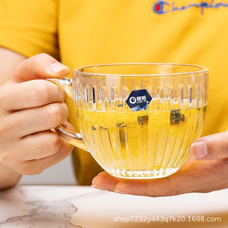 Langxu Glass Breakfast Cup Wholesale Oatmeal Milk Tea Cup Optional Individual Color Box Packaging Yogurt Large Belly Cup
