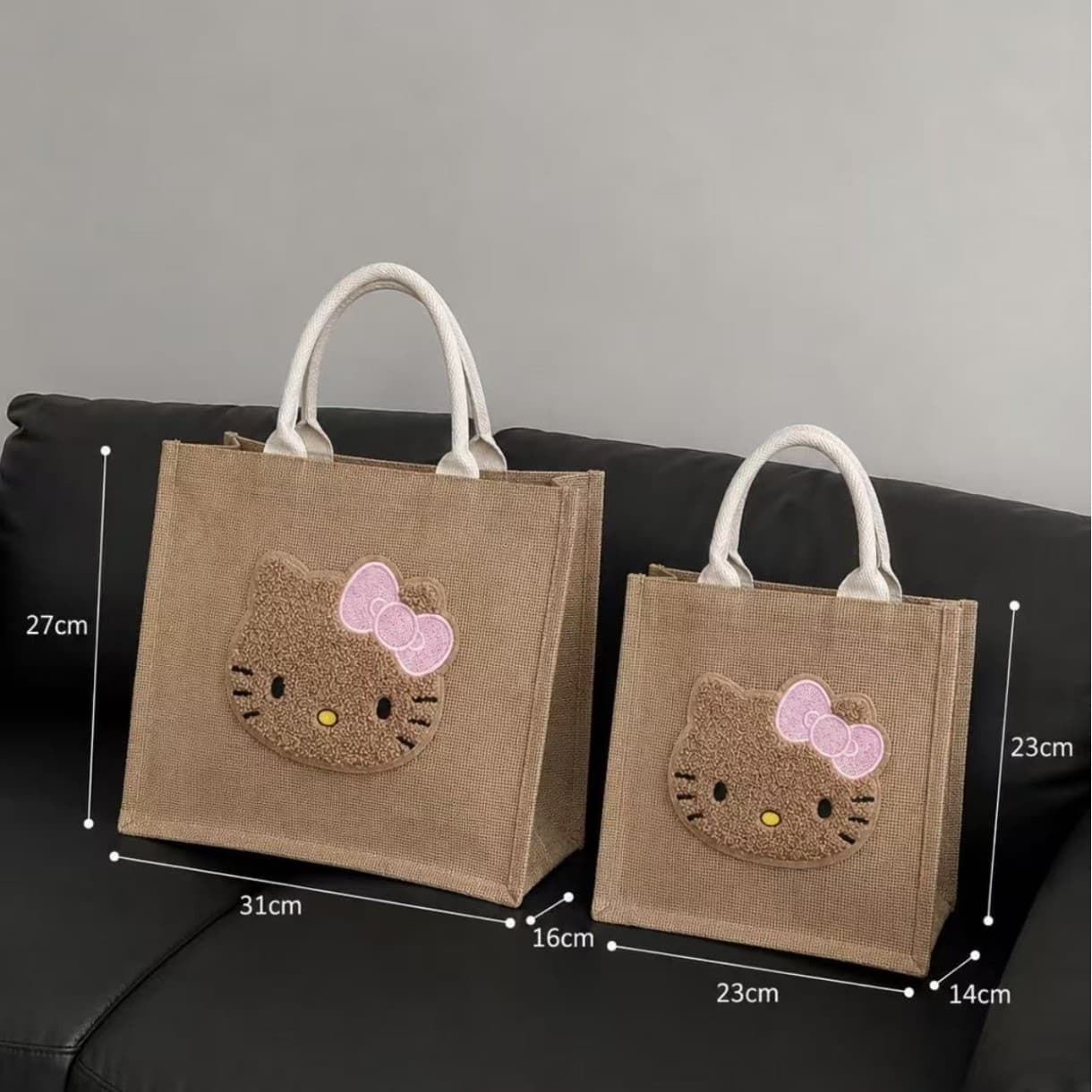 Cute Hello Kitty Burlap Bag Girl Large-Capacity Handbag High-Fashion Versatile Tote Storage Bag Lunch Box Bag