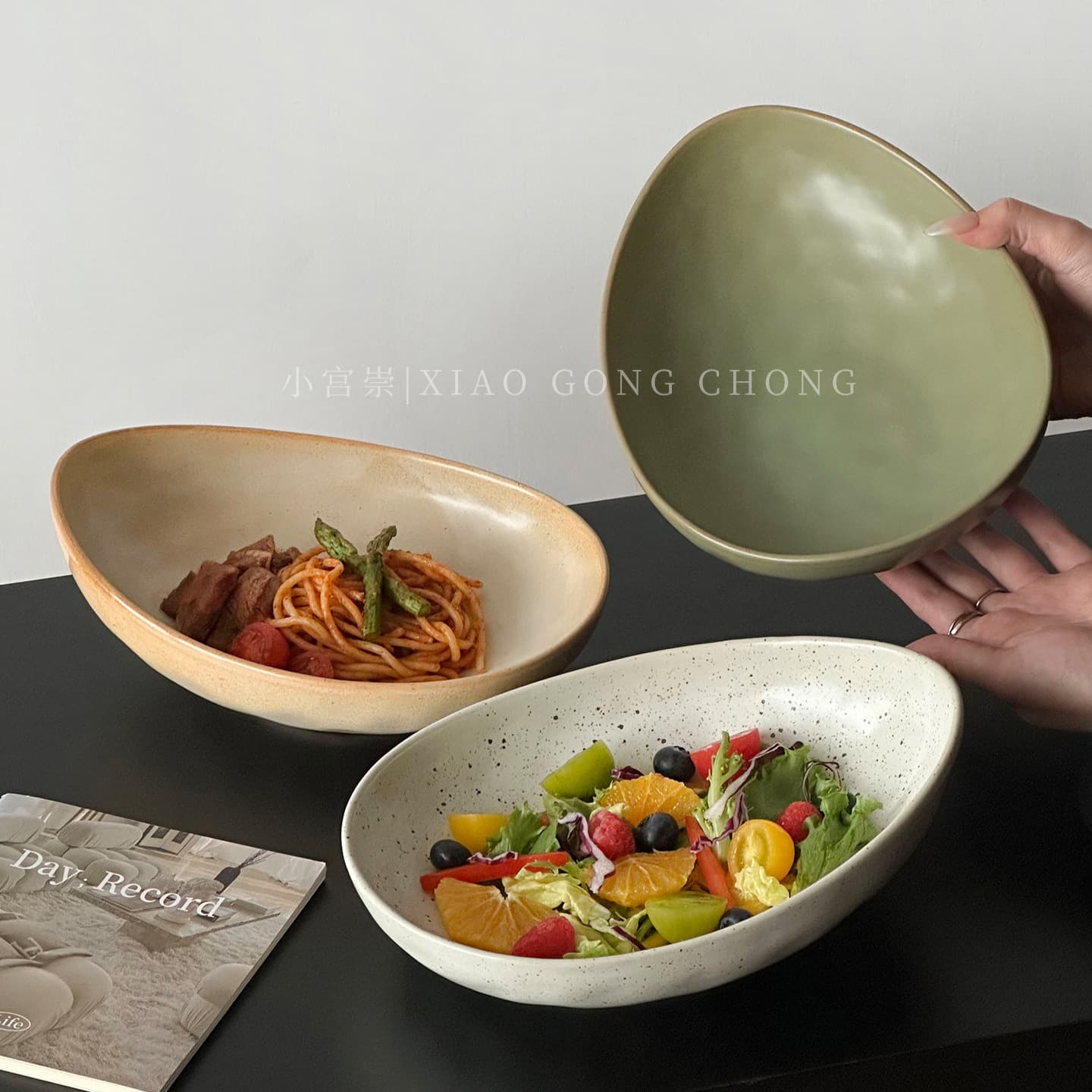 Ceramic Salad Plate Retro Home Irregular Fruit Plate Pasta Bowl Creative Ingot Bowl Oval Deep Plate Steak Plating