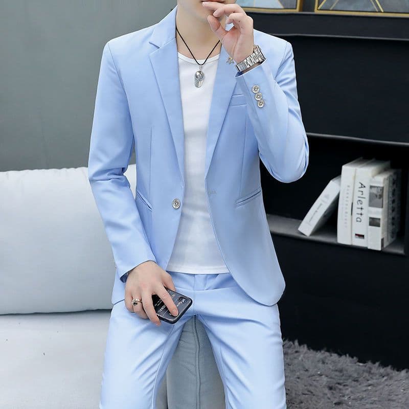 Men's Summer Korean Slim Fit Blazer Suit Set, British Style Casual Trendy Jacket for Stylists