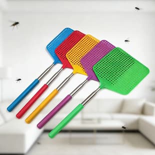 Extendable Stainless Steel Fly Swatter with Adjustable Handle, Plastic Swatter Surface, Summer Mosquito and Fly Killer, Household Cleaning Tool