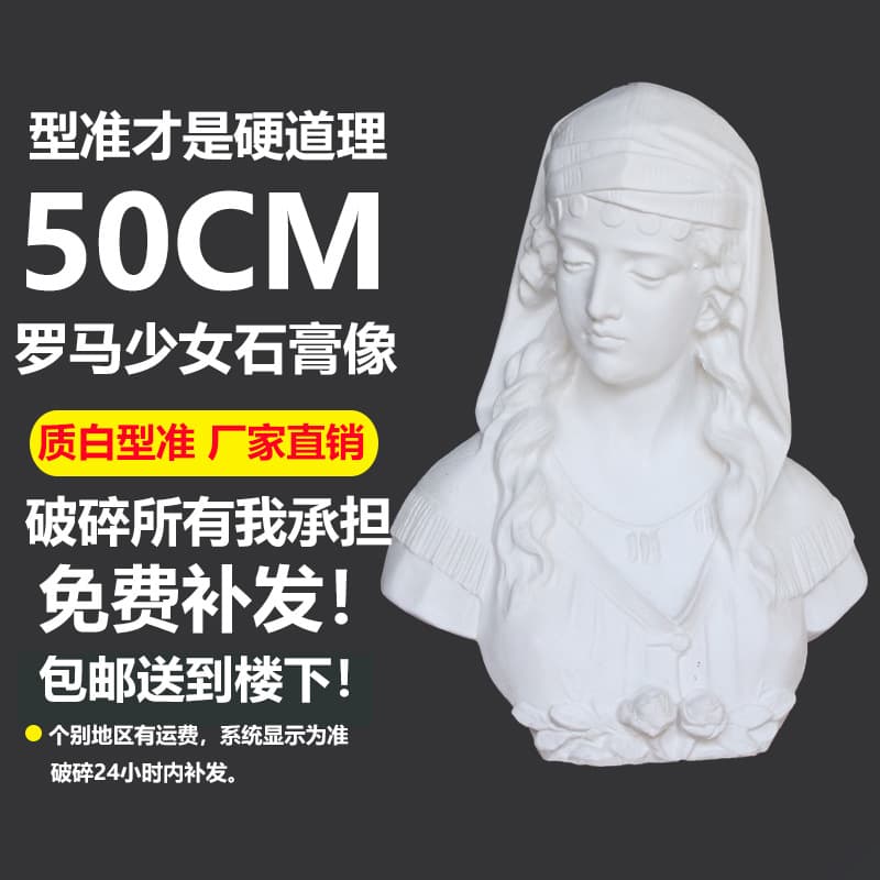 Roman Maiden Plaster Figure Head Character 50CM Teaching Aid Sketch Quick Drawing Art Still Life Portrait Sculpture