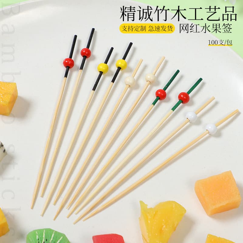 100-pack Bamboo Fruit Sticks Artistic Cocktail Forks Creative Toothpick String Bamboo Sticks Disposable Tableware