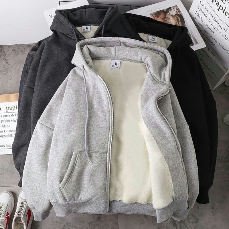 Same style fleece-lined [zip-up cardigan] unisex spring/summer cardigan hoodie loose casual new arrival