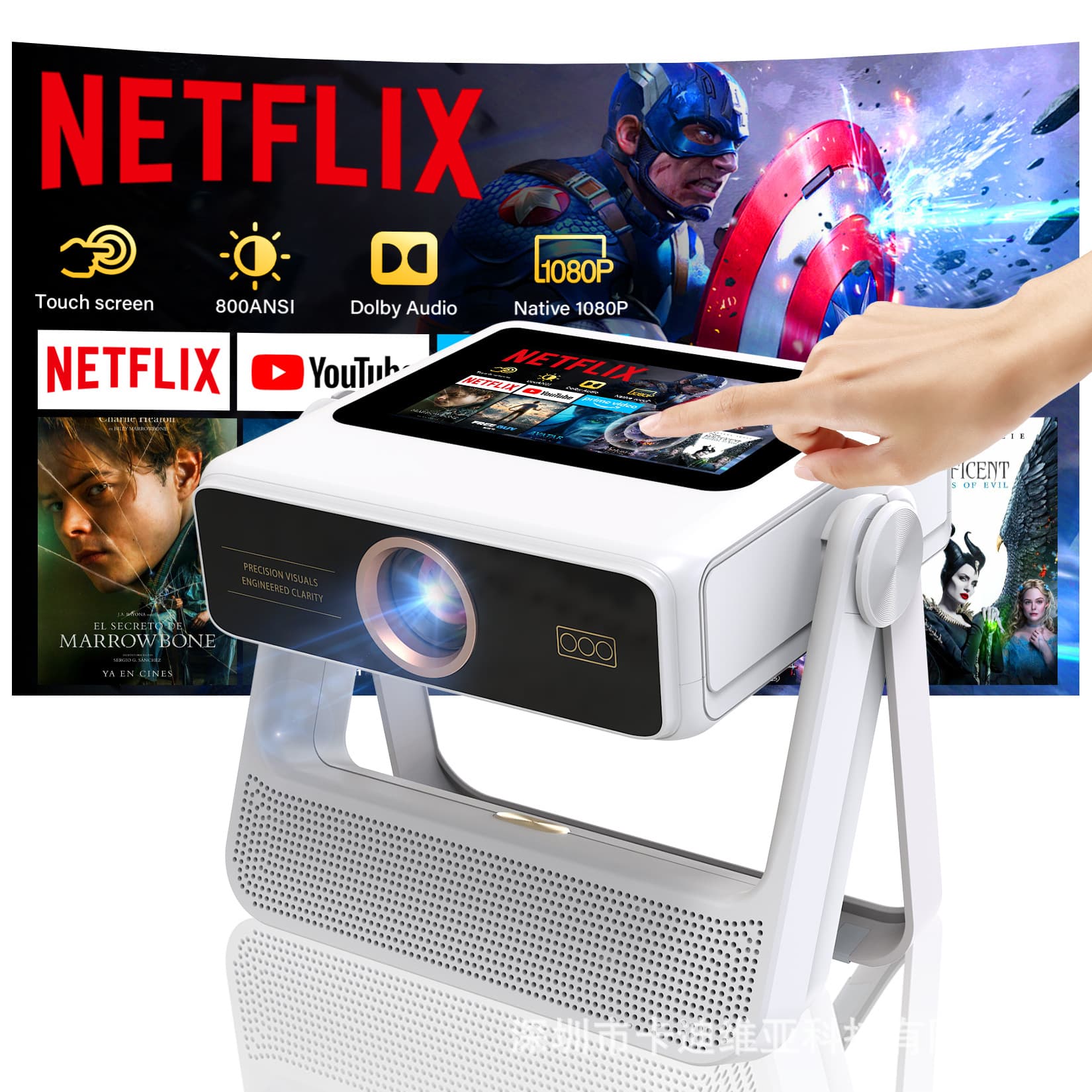 New 4K Touch with Gimbal Plus Tablet Speaker Multi-in-One Dual Screen Sync A5Pro Android Projector