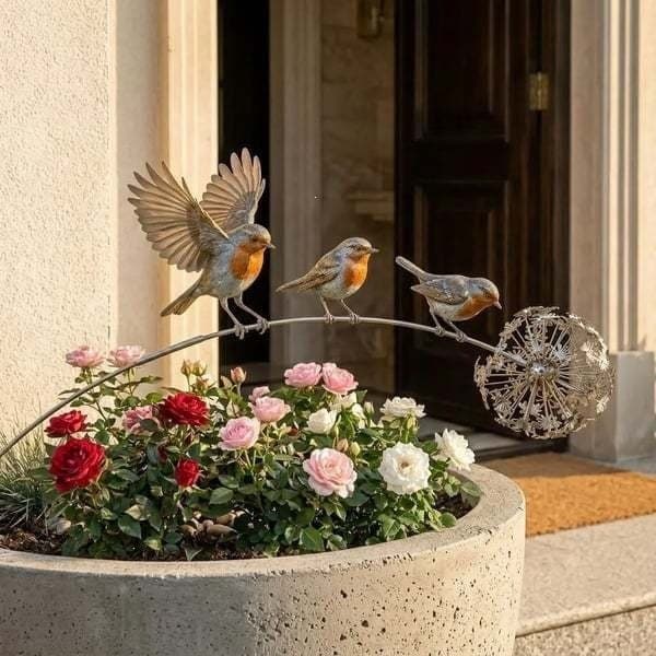Cross-border Amazon creative personality portable and cute new Robin Garden Stake bird garden plug-in