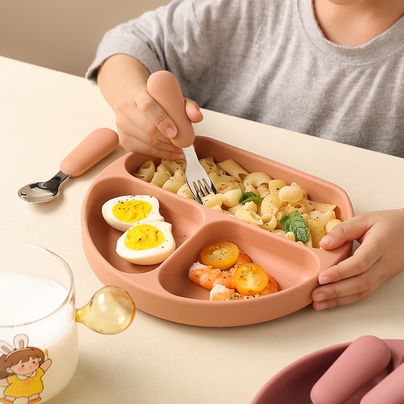 Baby Silicone Divided Suction Plate, Food-Grade, Drop-Proof, Infant Feeding Tray, Suction Base