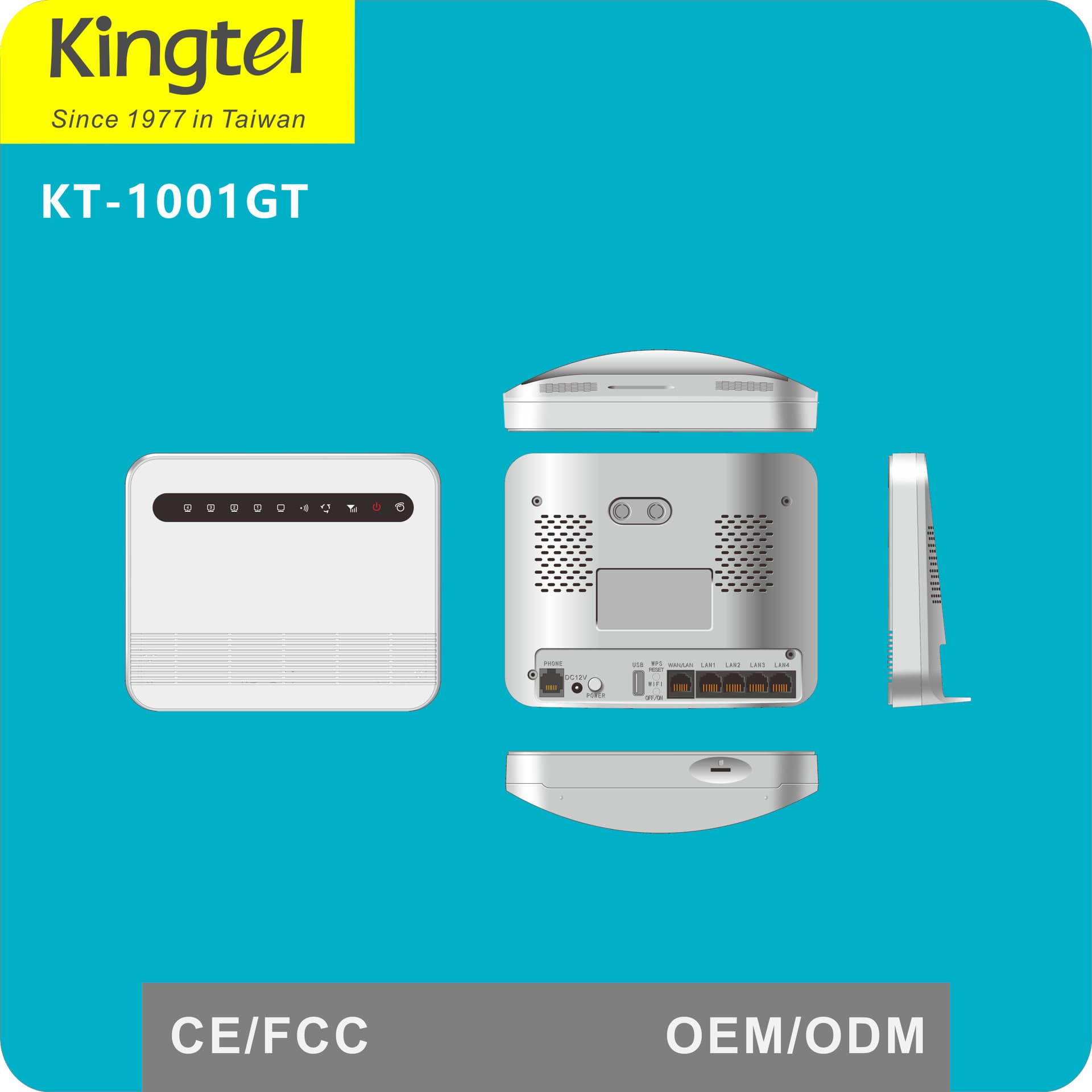 Kingtel 1001GT 4G CPE 4G Wireless Router WiFi Hotspot with TR069 and Full Network Compatibility