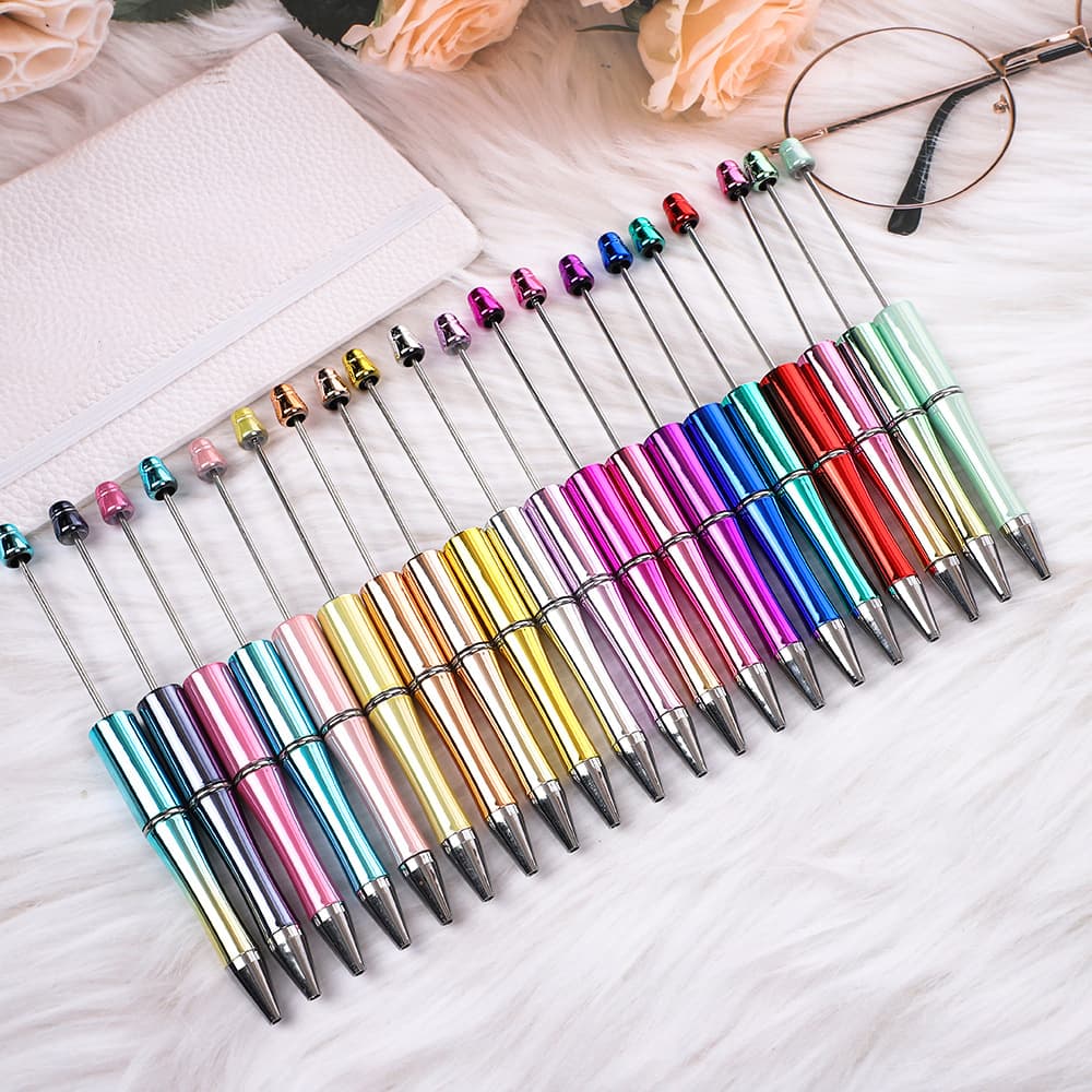 New DIY electroplated bead pen UV plated three-color cute hand-painted pen educational student gift stationery spot wholesale