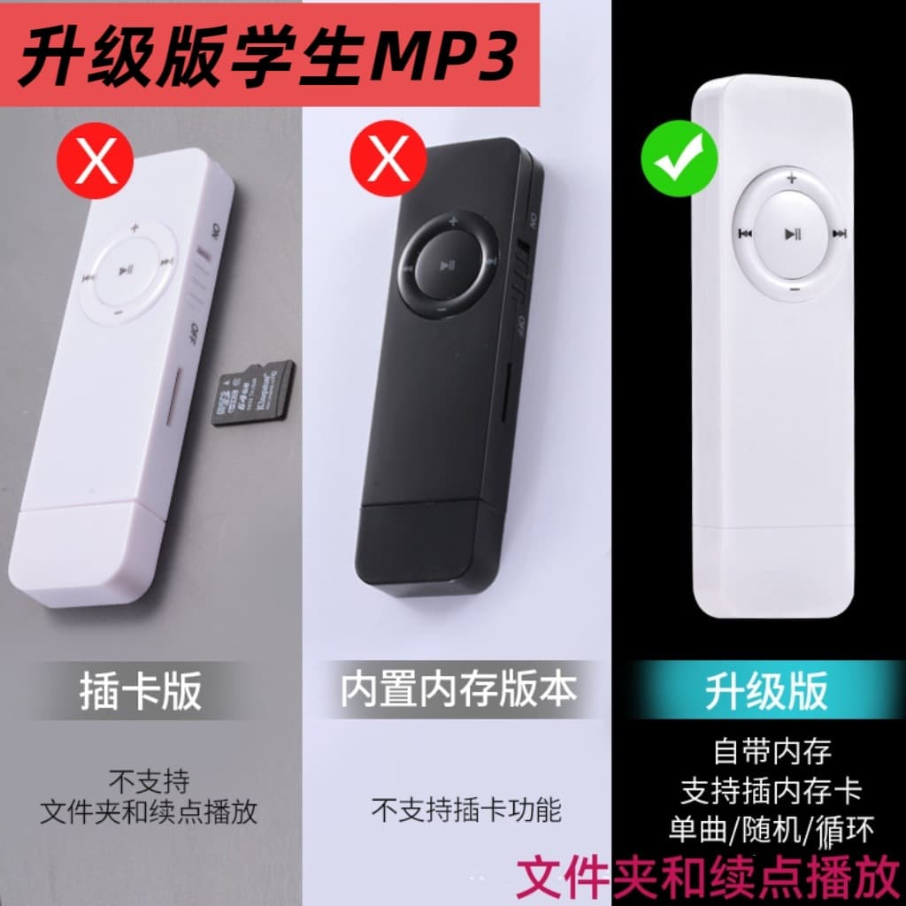 Upgraded MP3 Music Player Mini Portable Student Pocket-Sized with TF Card Slot Factory Wholesale