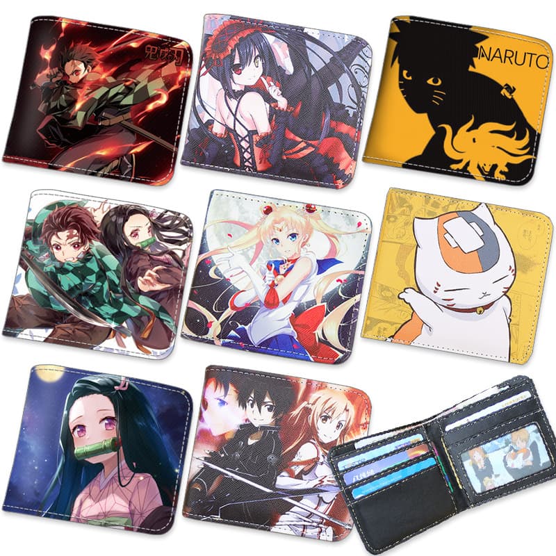 Anime Cartoon Student Wallet Jojo Dragon Ball Pirate Sailor Girl Attack on Titan Pu Leather Bifold Wallet Daily Accessory