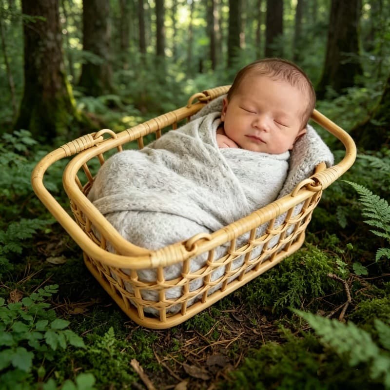 Vintage Rattan Basket Chair Newborn Photography Prop Baby Boy Girl Full Moon 100 Days Bed Photo Studio Scene Accessory