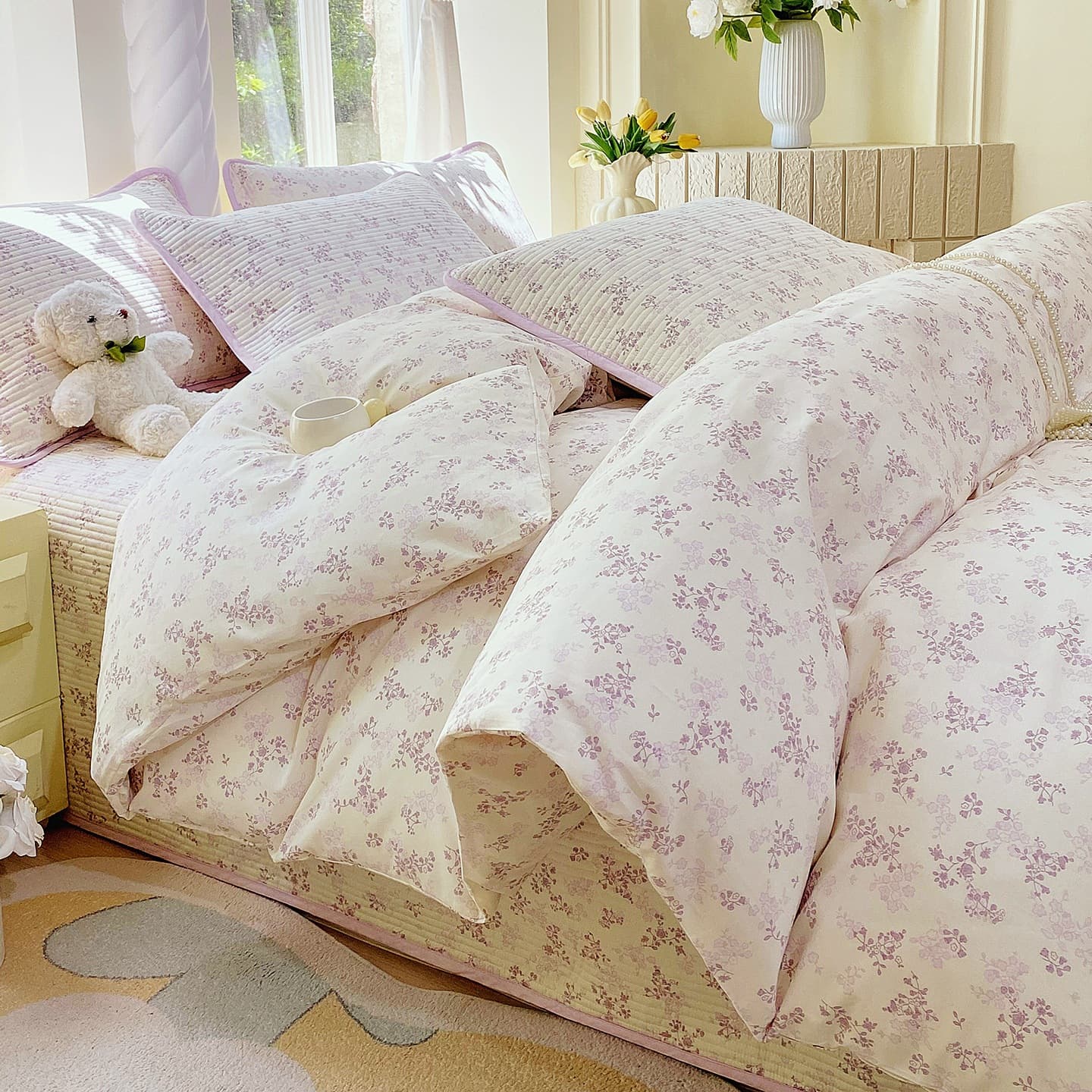 2026 New Style Ins Fresh and Simple Skin-Friendly Twill Pure Cotton Four-Piece Set Printed Cotton Quilted Bed Cover Three-Piece Set