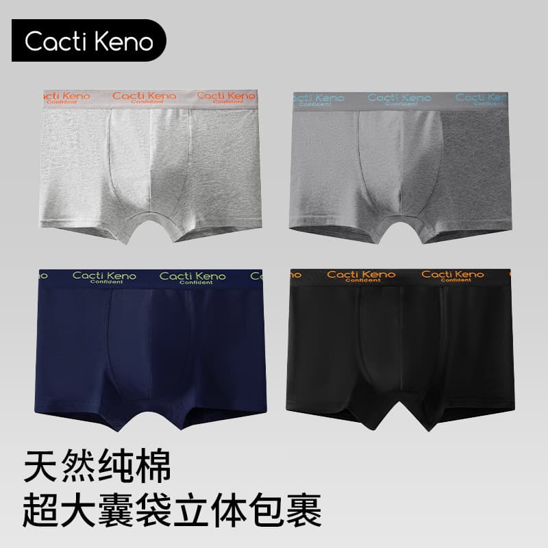 Men's Cotton Breathable Mid-Waist Boxer Briefs New Large Size Four-Corner Shorts Boxed Factory Wholesale
