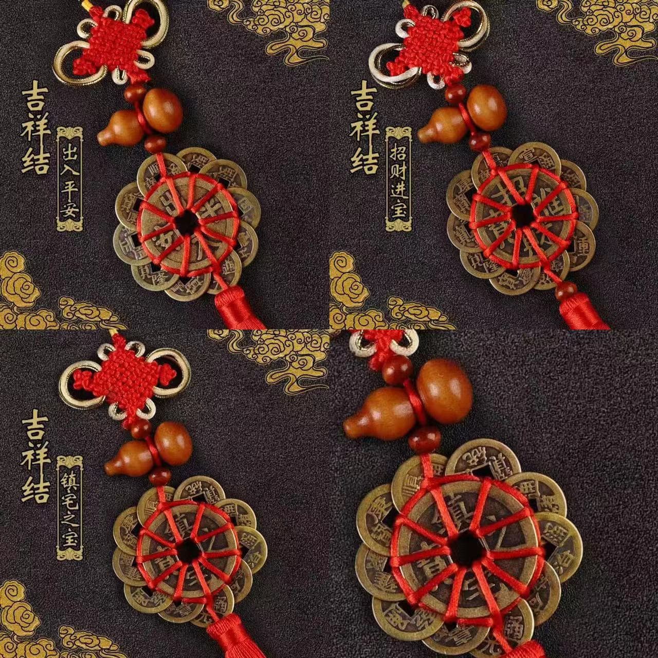 Pure Copper Five Emperor Coins Home Protection and Wealth Pendants, Peachwood Gourd for Enhancing Home Feng Shui, Ten Emperor Coins Auspicious Peace Ornaments