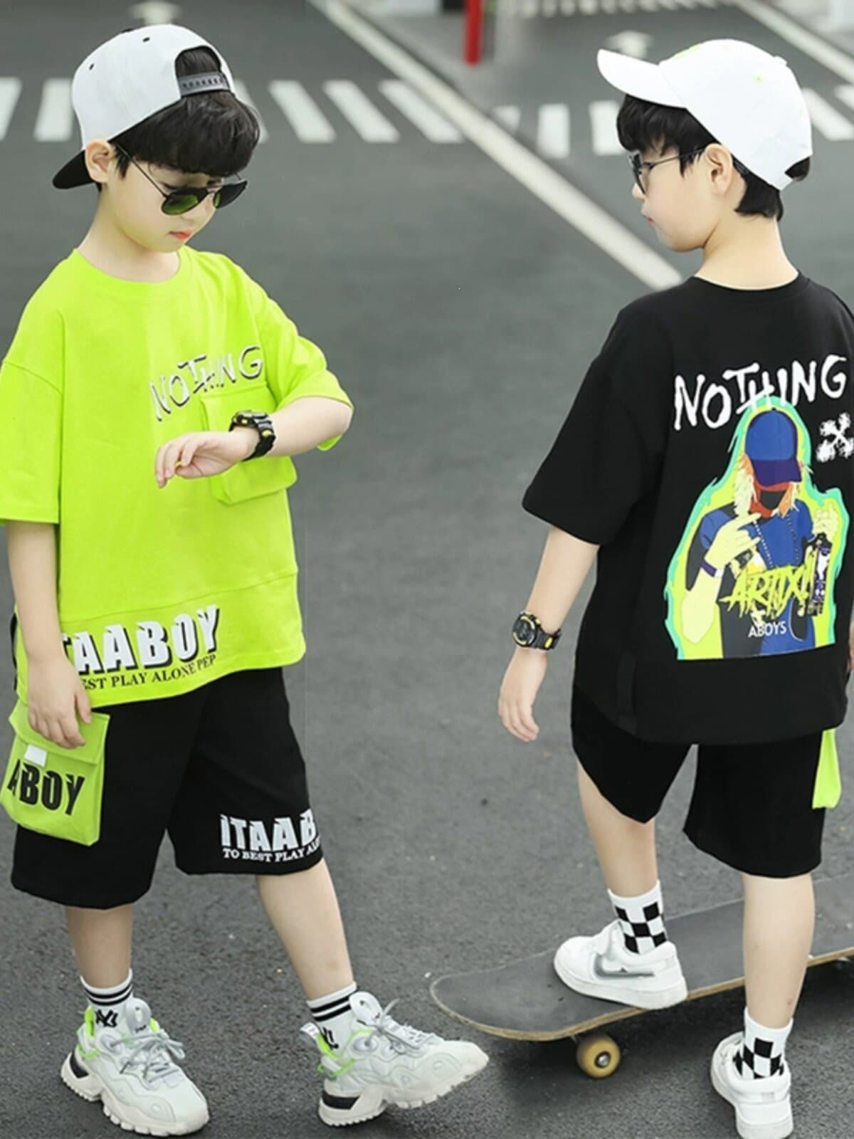 Boys Summer Suit 2026 New Style Mid-Large Kids Cotton Sportswear Handsome Boys Clothing Children's Wear
