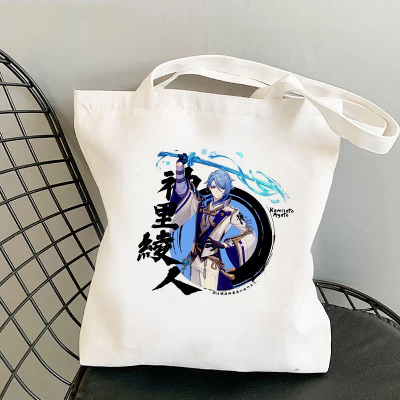 Cross-border Genshin Impact Kamisato Ayato Printed Canvas Bag Harajuku Shoulder Bag Handbag Shopping Tote