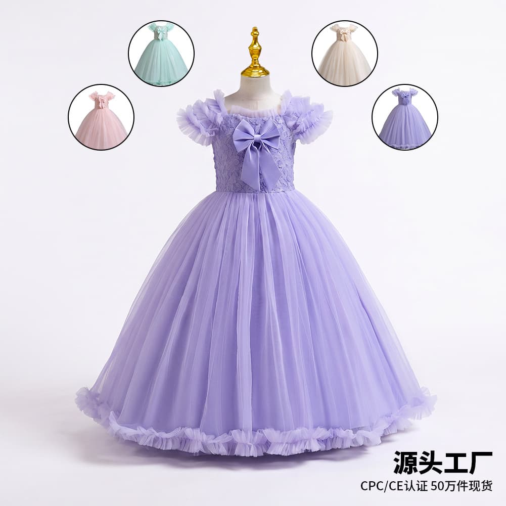 Girls Princess Dress Children's Long Skirt Ball Gown Wedding Dress Evening Gown with Bowknot for Ages 8 And above