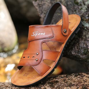 Selected New Style Casual Sandals Breathable Toe-Covered Men's Sandals Beach Dad Shoes Casual Sandals Soft Sole Leather Sandals
