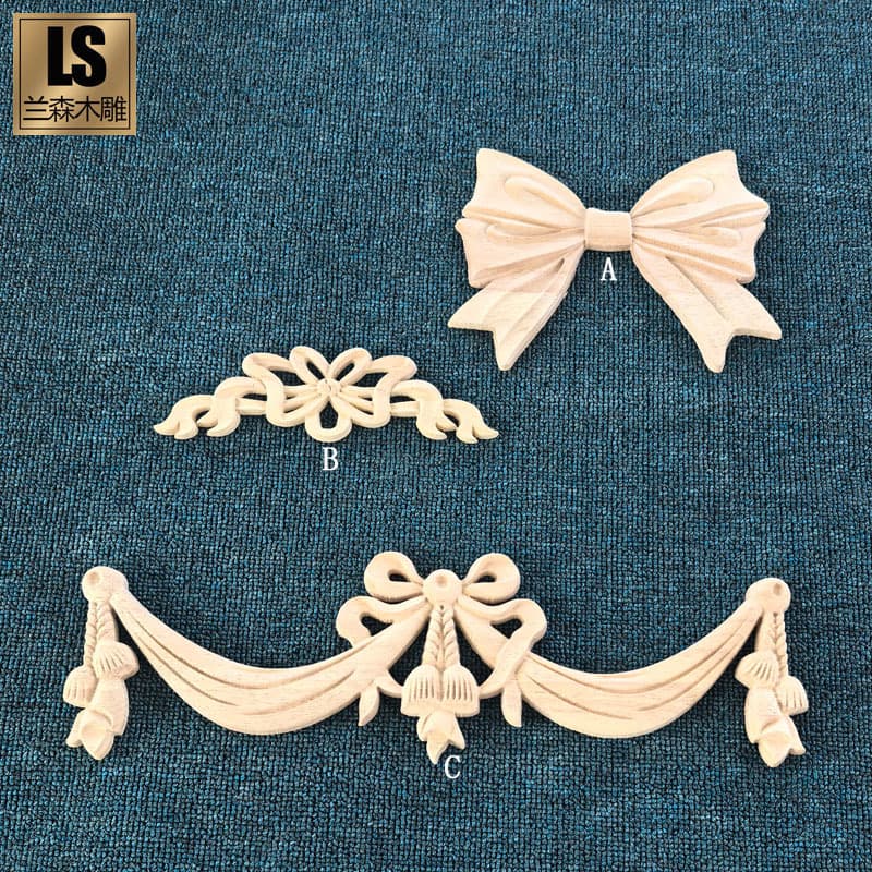 Dongyang wood carving solid wood rosette patch European style bow wood patch French decoration wedding background wall wood patch patch