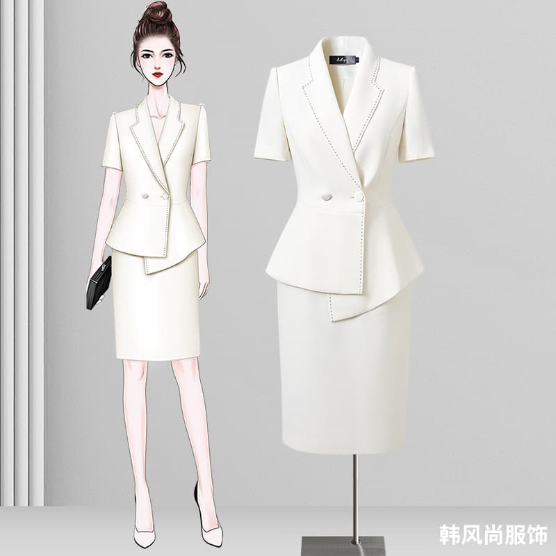 Summer Professional Suit Set for Women Thin Short Sleeve Host Formal Blazer Skirt Suit Office Commuting Workwear