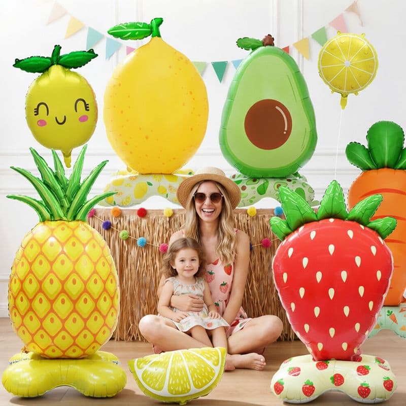 Cross-border Cartoon Summer Fruit Balloons, Extra Large Standing Strawberry Lemon Watermelon Shaped Balloons for Beach Birthday Party