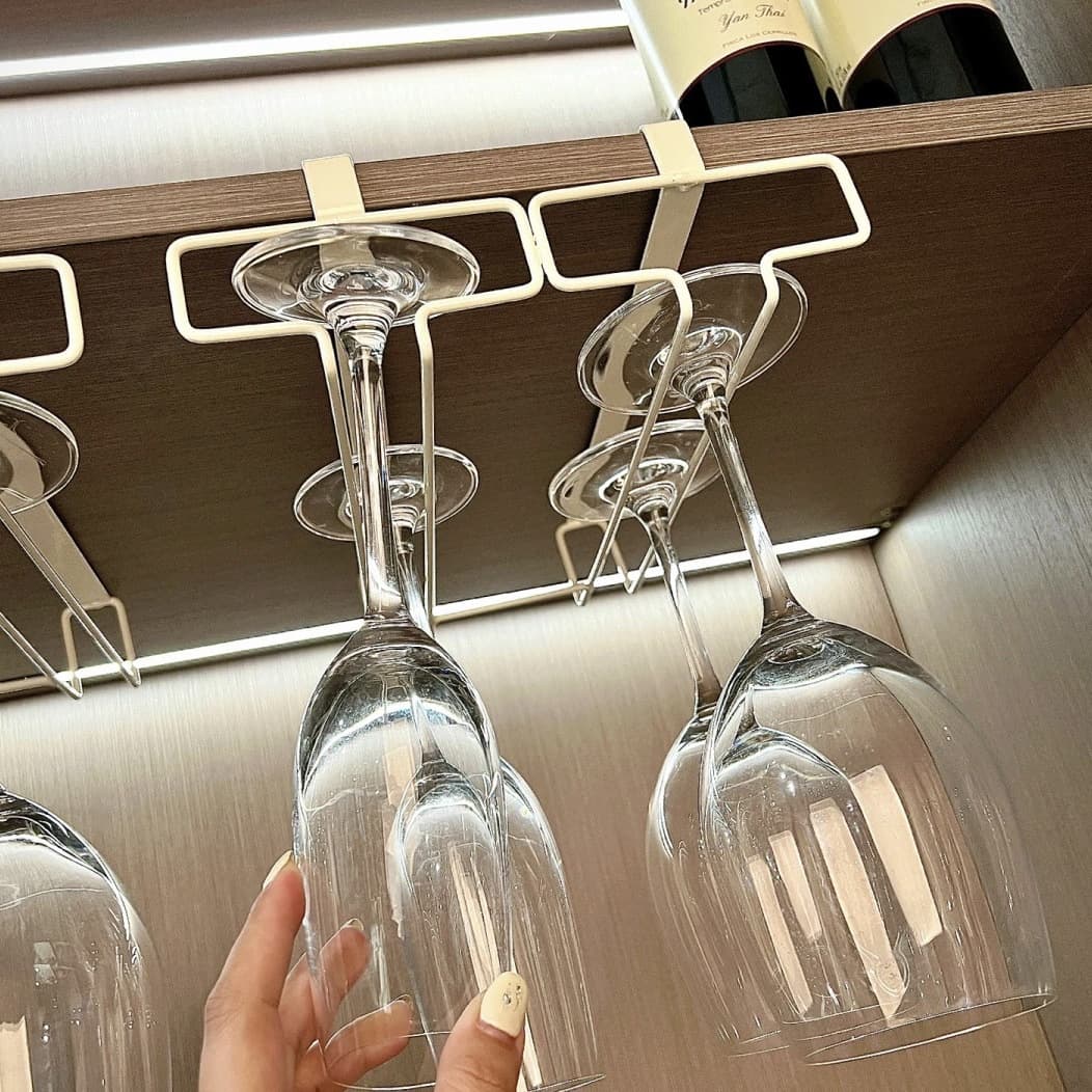 Cabinet Wine Glass Rack No-Drill Inverted Drip-Dry Glass Holder Hanging Wine Cup Rack for Stemware
