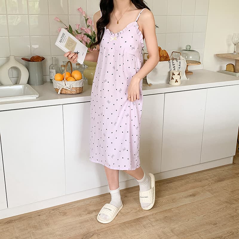 Women's Cloud Cotton Camisole Nightgown, 2026 New Style, Cross-border, Plus Size, Printed Pajamas with Bra Pads, Spring and Autumn Outerwear, Home Wear