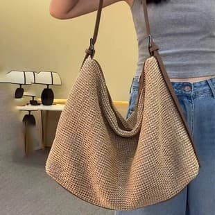 Summer Raffia Woven Beach Shoulder Bag for Women 2026 New Trend Crossbody Handwoven Straw Tote