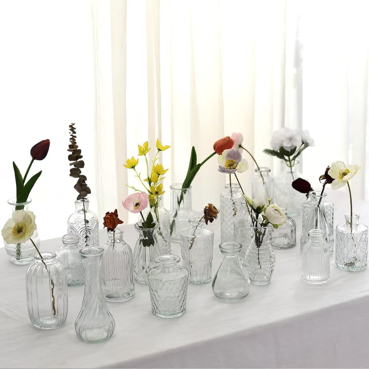 Cross-border Hot Selling Vintage Glass Transparent Vase Ins Style Restaurant Flower Arrangement Premium Small Glass Vase Decoration