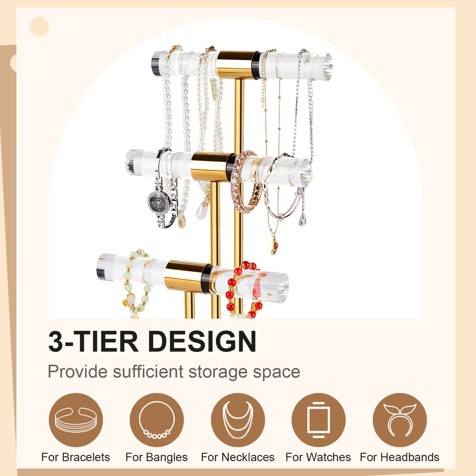 Acrylic Jewelry Display Stand, High Transparency Storage Rack for Bracelets, Necklaces, Beaded Bracelets, and Watches