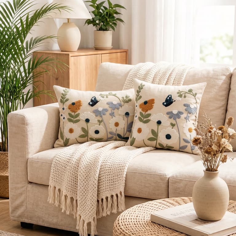 26 New Simple Spring Flower Embroidery Pillow Cases Living Room Sofa Cushions Outdoor Decorative Cushions Cotton Linen Waist Pillow