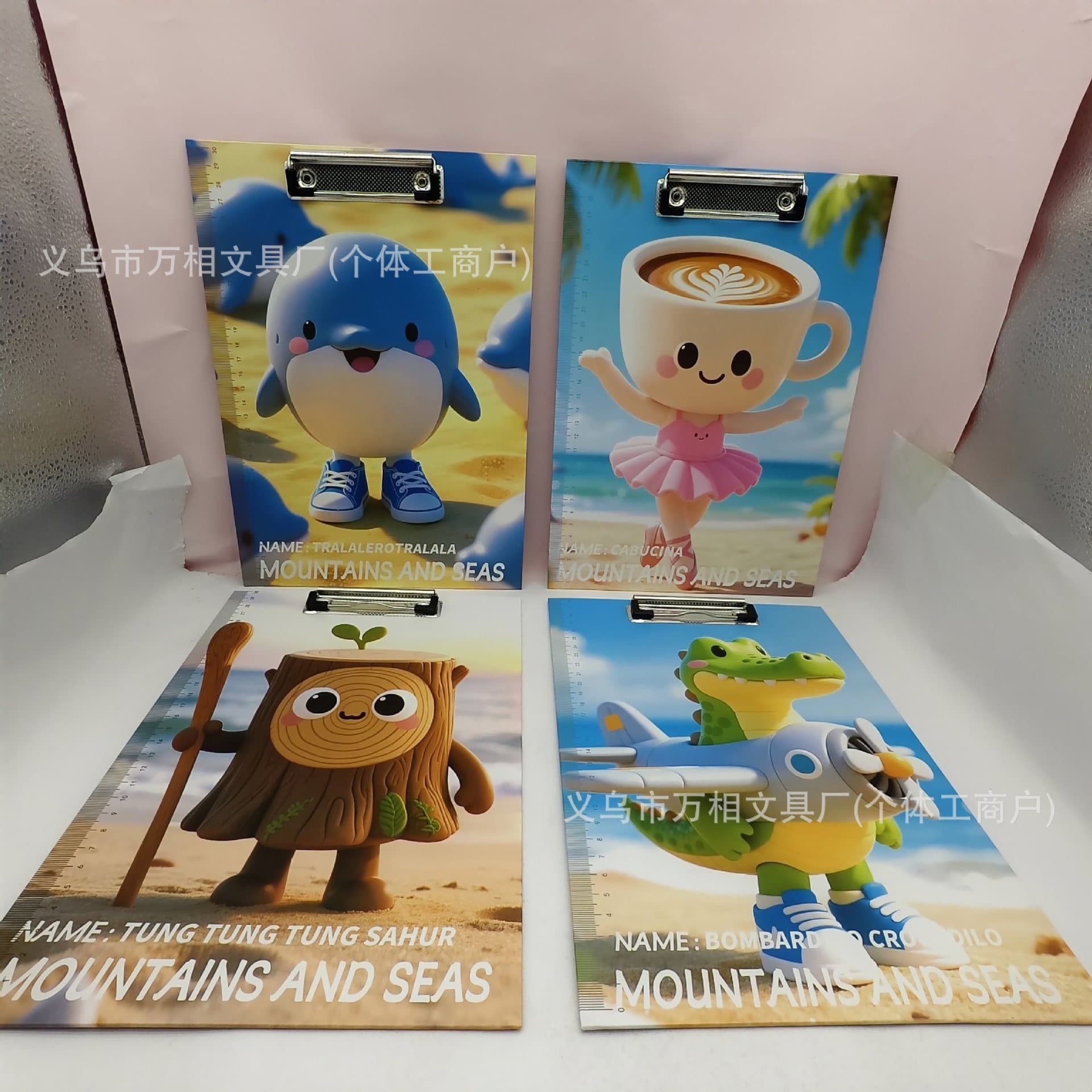Overseas Shanhaijing A4 Clipboard Cute Cartoon Stick Figure Shark Clipboard Multifunctional Writing Pad Student Stationery
