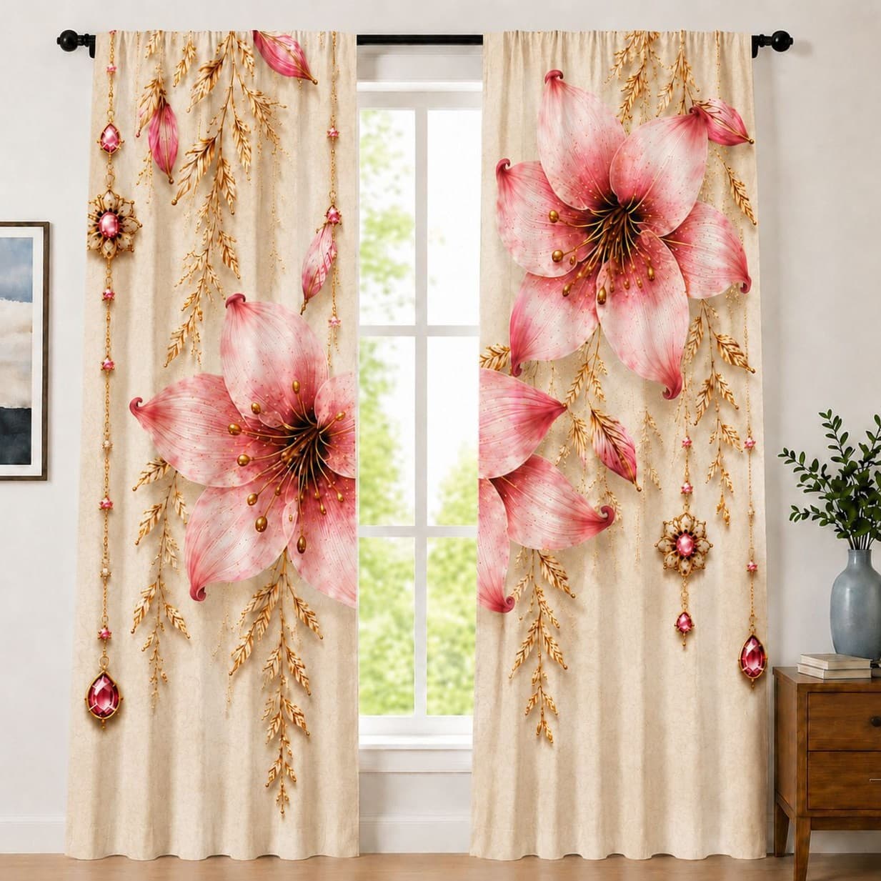 Cross-border Digital Print Curtain Floral Series Chunyafang Semi-Blackout Curtain SHEIN Factory Stock Drop Shipping