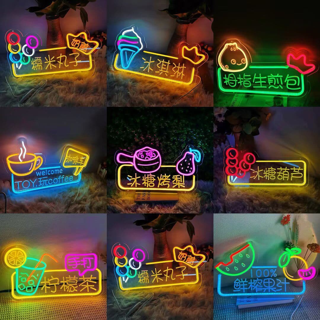LED Neon Light Sign Custom Night Market Stall Bar BBQ Glowing Advertising Sign Decorative Snack Street Glowing Light Sign
