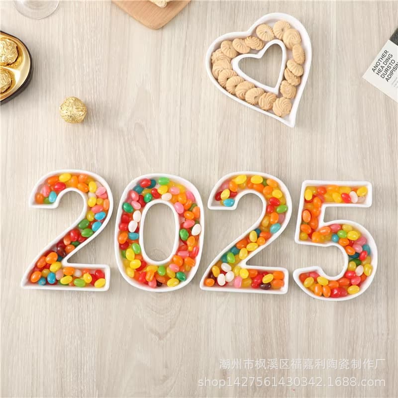 Cross-border Ceramic Numbered Snack Plate Candy Dish Amazon Creative Dried Fruit Plate Number Shaped Seasoning Dish