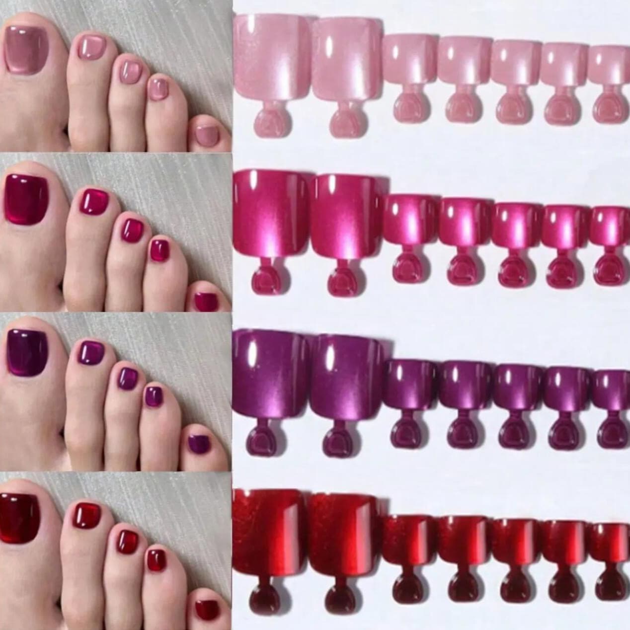 Cross-border simple 96-piece four-square cat-eye toenail wearing nail piece pink full-length toenail manicure nail piece