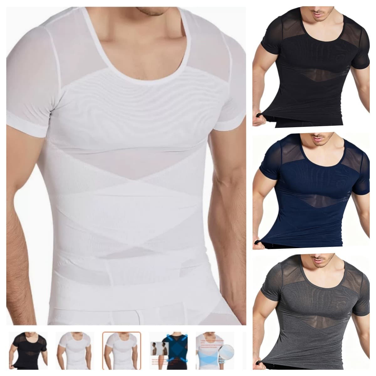 Cross-border Men's Shapewear Slimming Compression Shirt, Conceals Gynecomastia, Mesh Short Sleeve