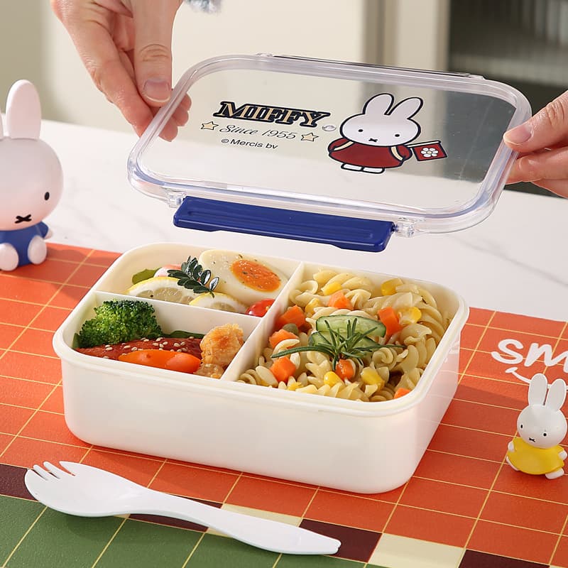 Miffy Cartoon Plastic Food Storage Container with Compartments, Microwave-Safe Student Lunch Box, Picnic Camping Fruit Salad Box