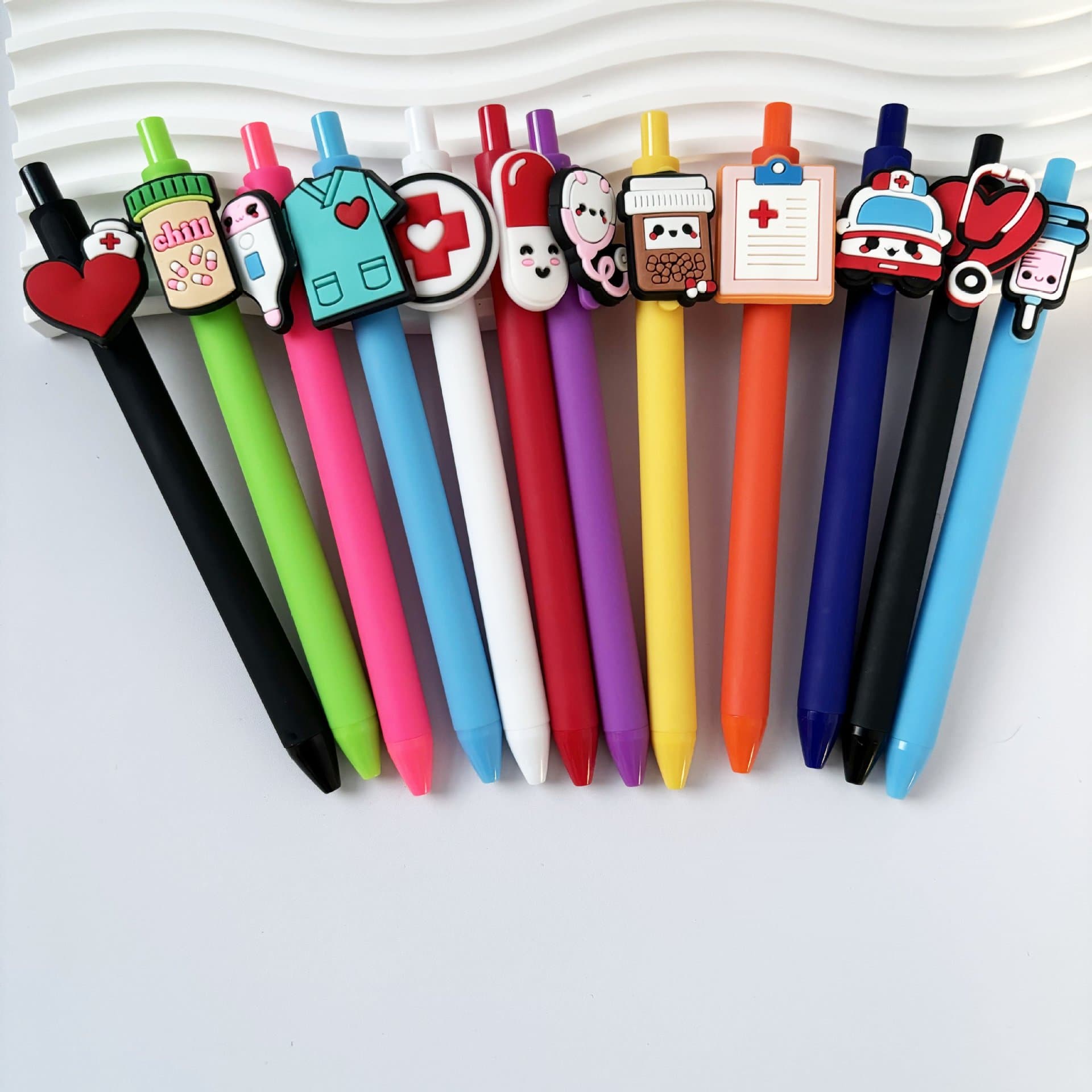 Nurse Pen Simple Solid Color Creative Candy Color Soft Cartoon Ballpoint 0.5 Black Pen Cute Push Button Pen Doctor Pen