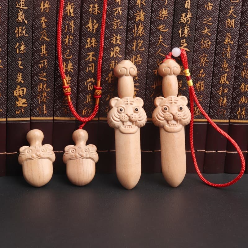 Feicheng Peach Wood Tiger Head Sword, Auspicious Cloud Sword, Bagua Sword Wood Carving Pendant, Raw Wood Sword Necklace, Baby Protective Amulet Sword