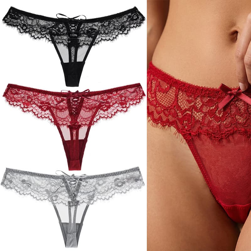 Lace thong women's large size sexy women's briefs ultra-thin T pants low waist high-end sports without pinching the buttocks
