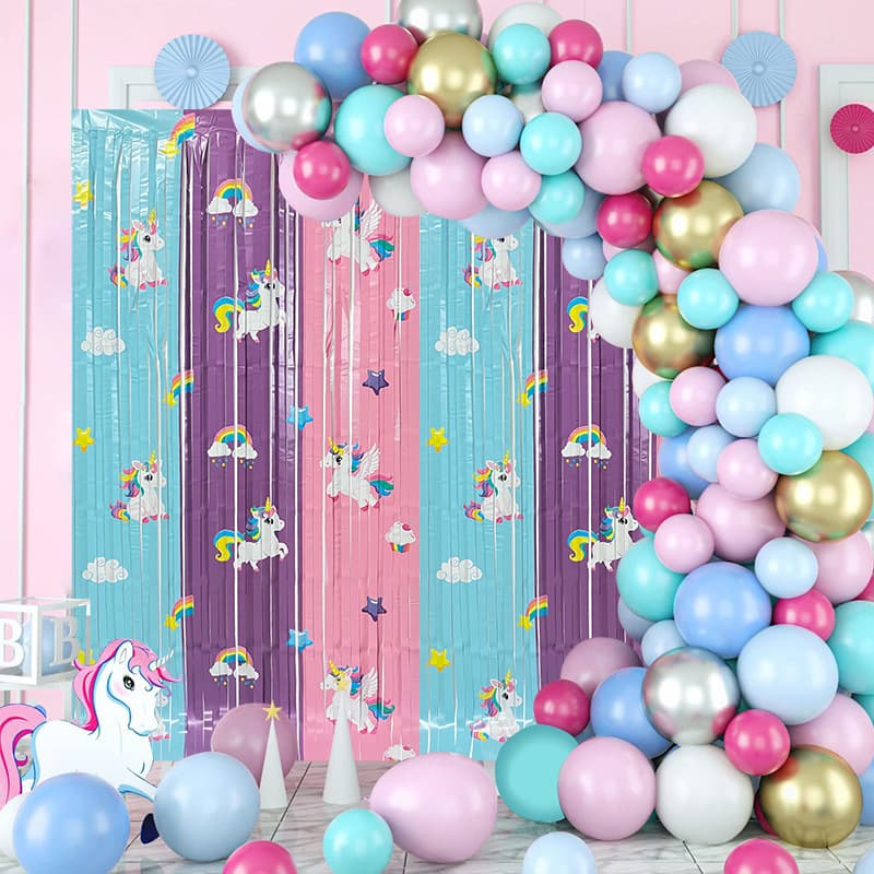 Cross-border Three-Color Rain Silk Curtain Children's Birthday Baby Baptism Unicorn Theme Party Rainbow Shiny Background Decoration