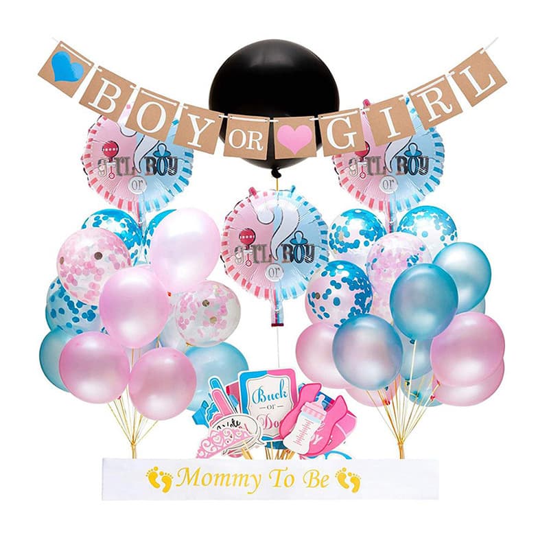 Gender Reveal Party Balloon Set Baby Shower Decorations BOY OR GIRL Banner Photo Props