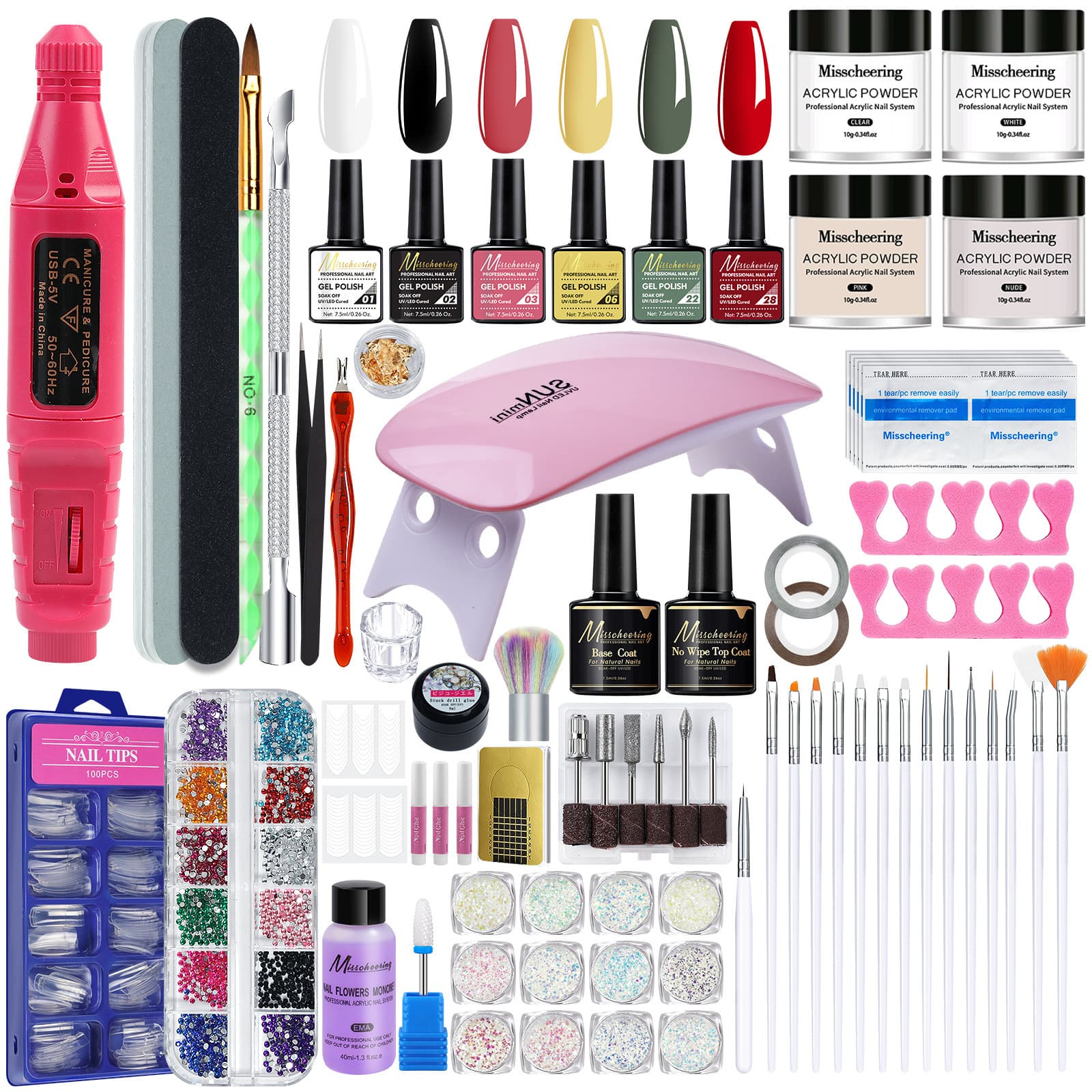 Manicure Set with Nail Mold Extension Gel, Gel Polish, Buffing, and UV/LED Curing Gel Nail Extension Kit
