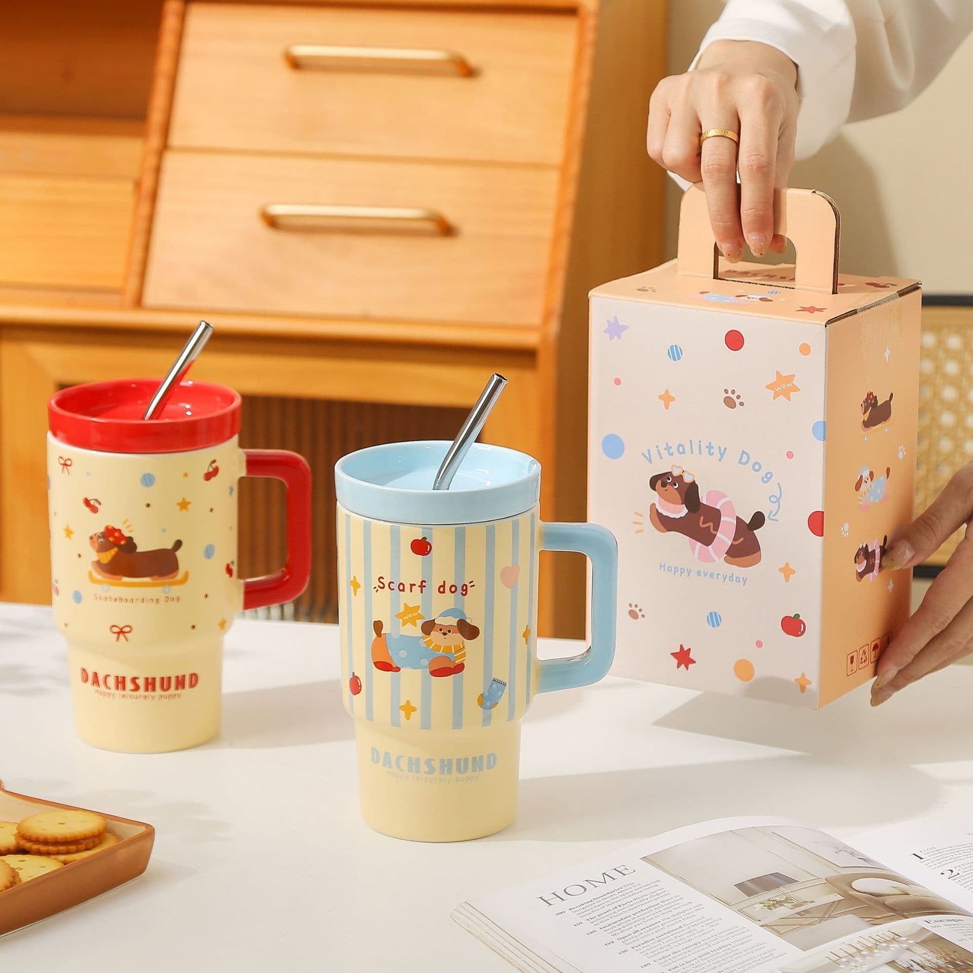Large-capacity dachshund mug high-value ceramic cup office home breakfast milk girl cartoon water cup