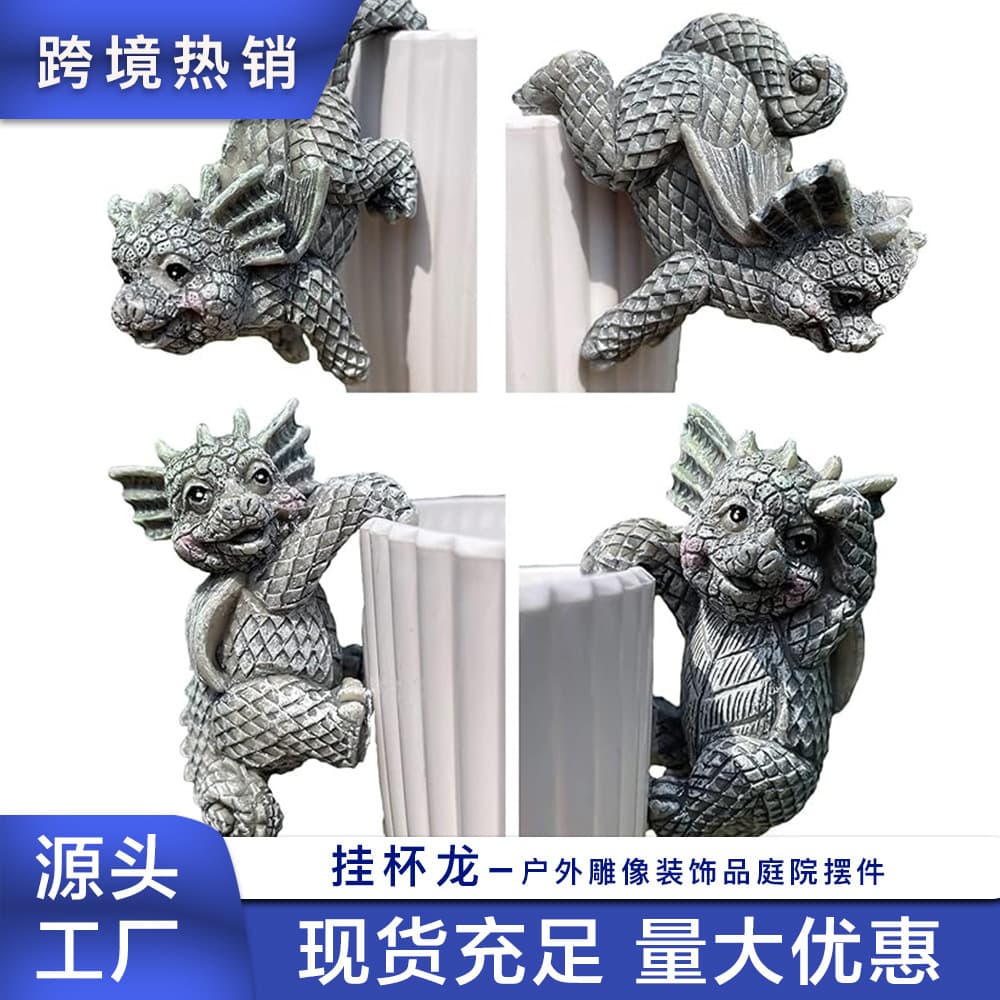 Garden 4 Little Dinosaurs Set Hanging Cup Garden Baby Dragon Statue Hanging Flower Pot Decorative Resin Crafts Ornaments
