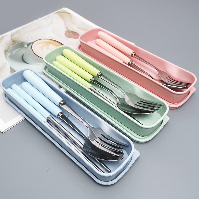 Colored ceramic tableware set, color glazed stainless steel tableware, spoon, fork and chopstick set, portable cream style
